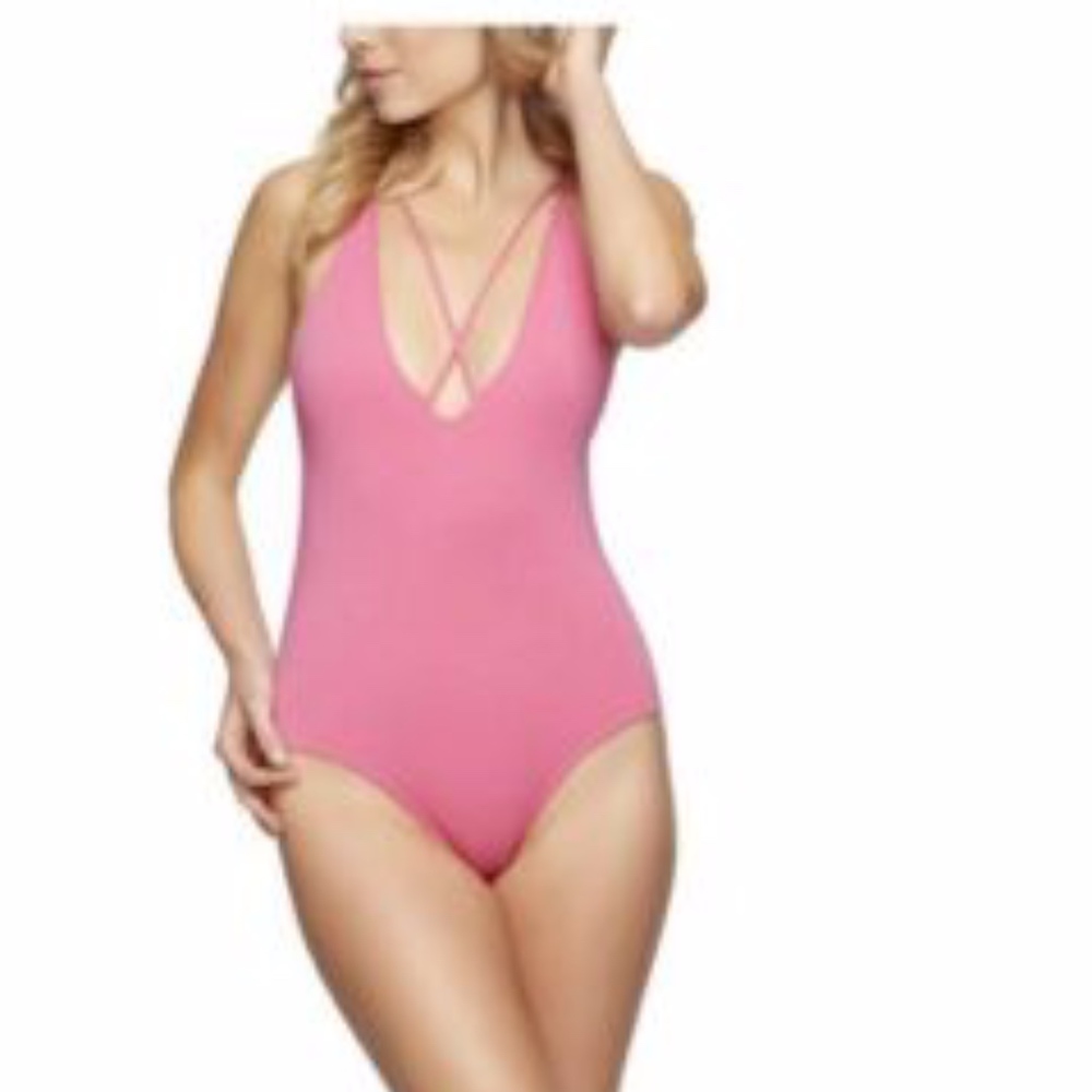 Sam Edelman Women's Sexy Pink Plunge Bodysuit - Picture 2 of 3